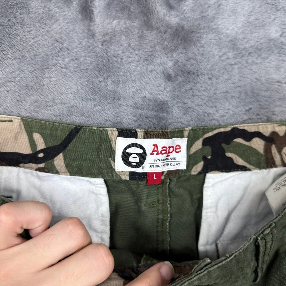 Aape Chino Pants Mens Large Olive Green Camo Trim Graphic Streetwear APT6036